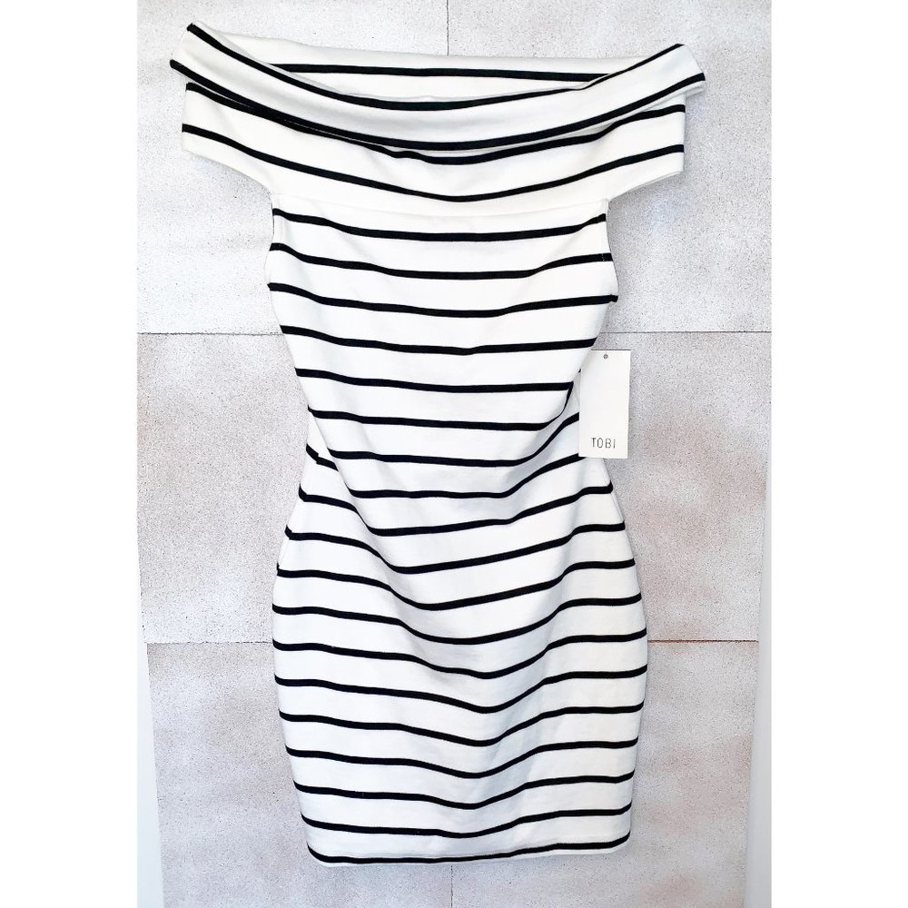 Tobi Off the Shoulder Striped Bodycon Dress